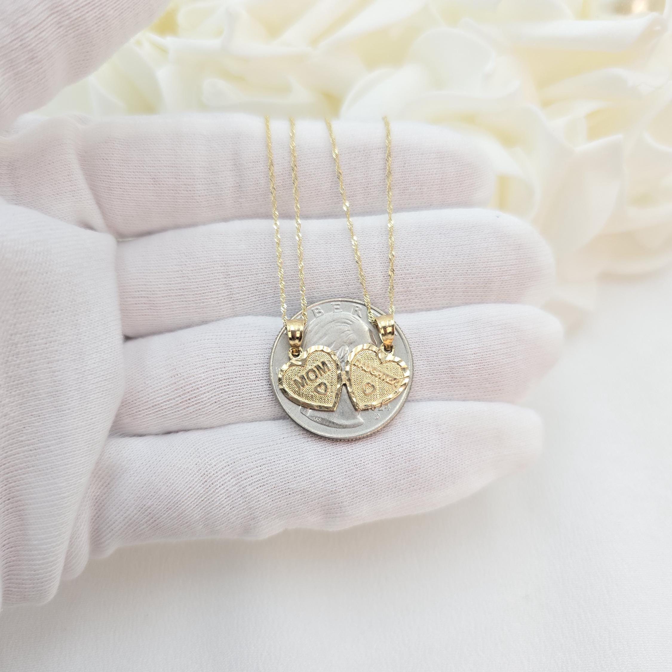 Solid 14k Gold Mom & Daughter Breakable Heart Pendant - 2 for 1 - Perfect Gift - Meaningful Fine Jewelry