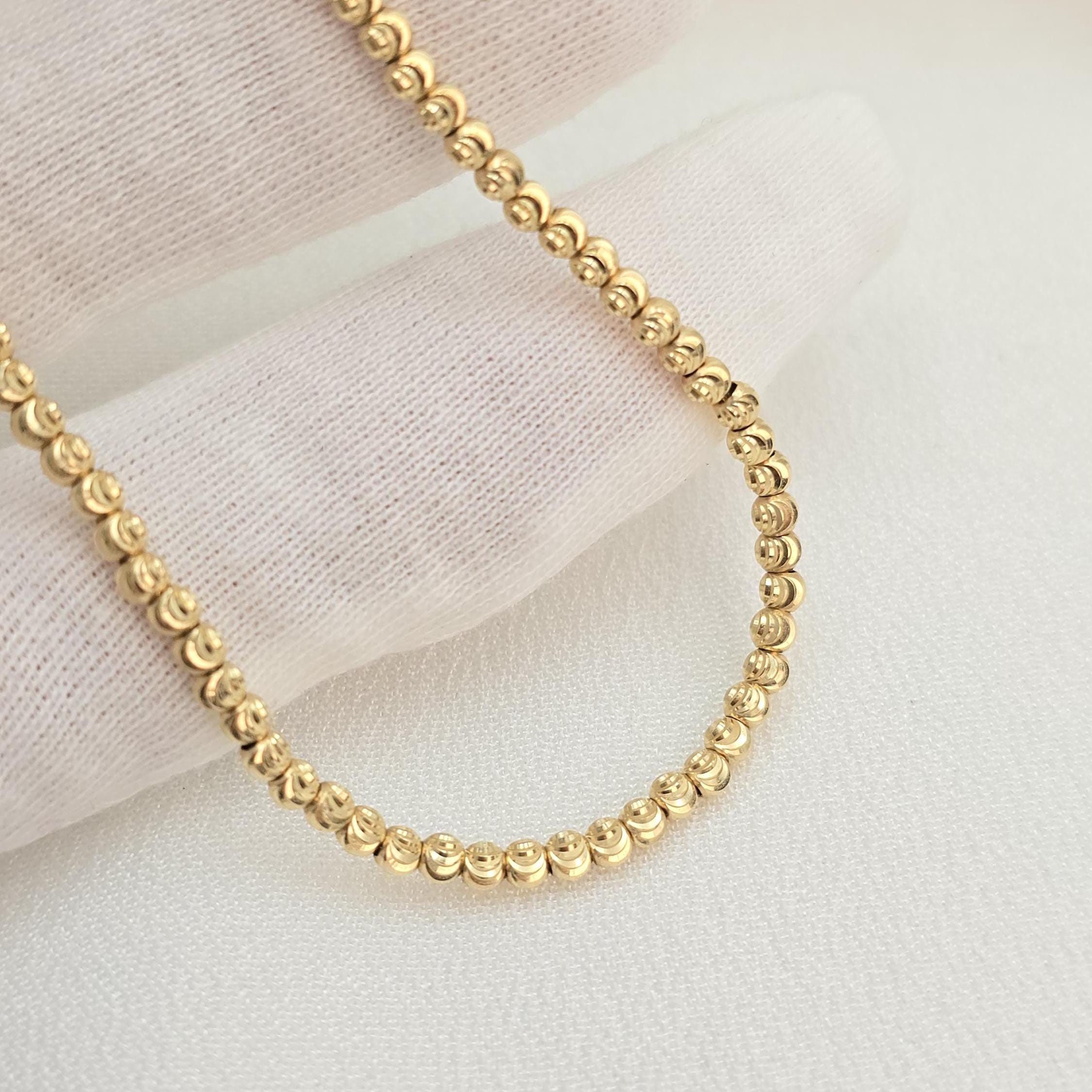 Solid 14k Yellow Gold Beads Choker - 12" to 16" - Unique Piece For Her - Fine Jewelry