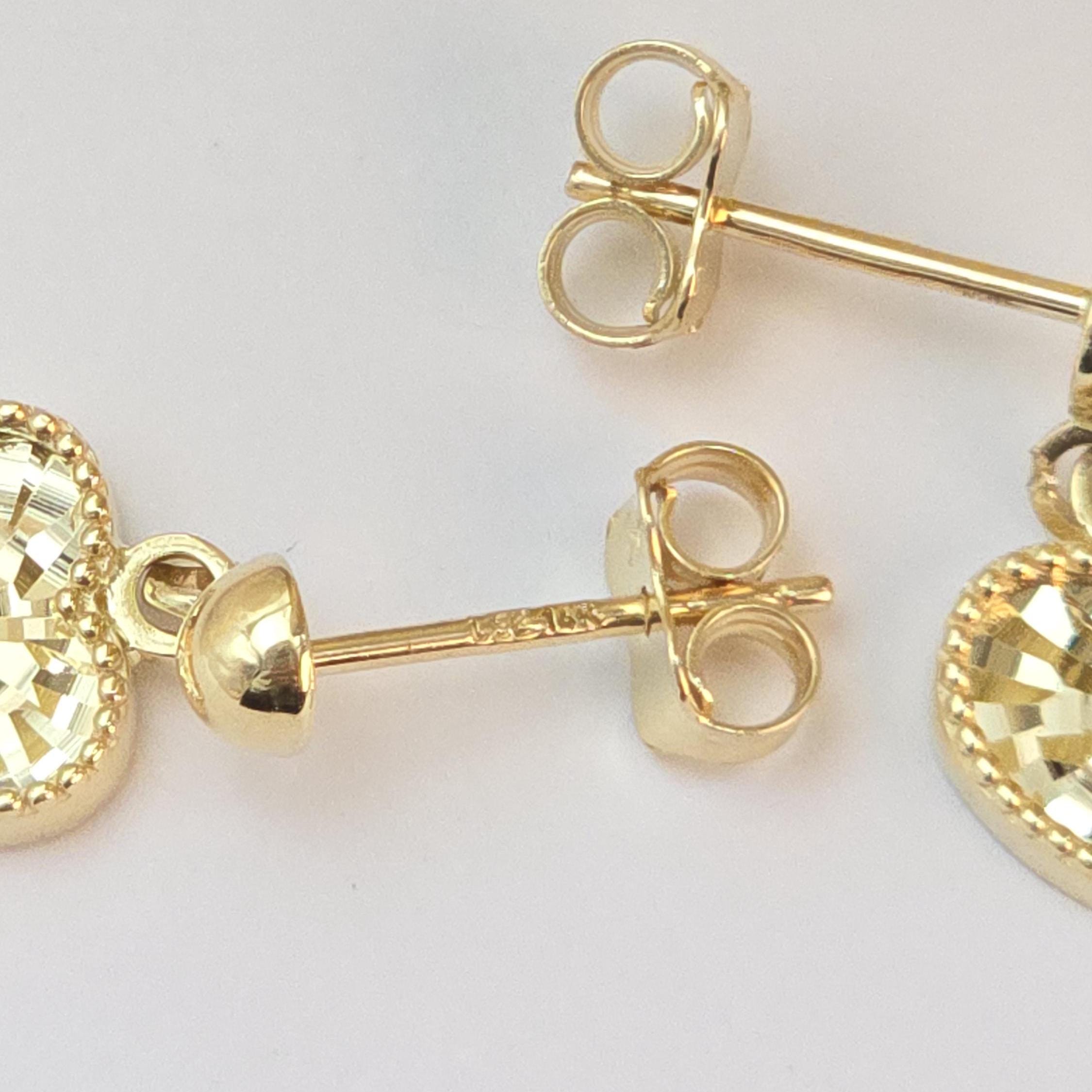 Dangling 14k Gold Diamond Cut Hearts stud earrings