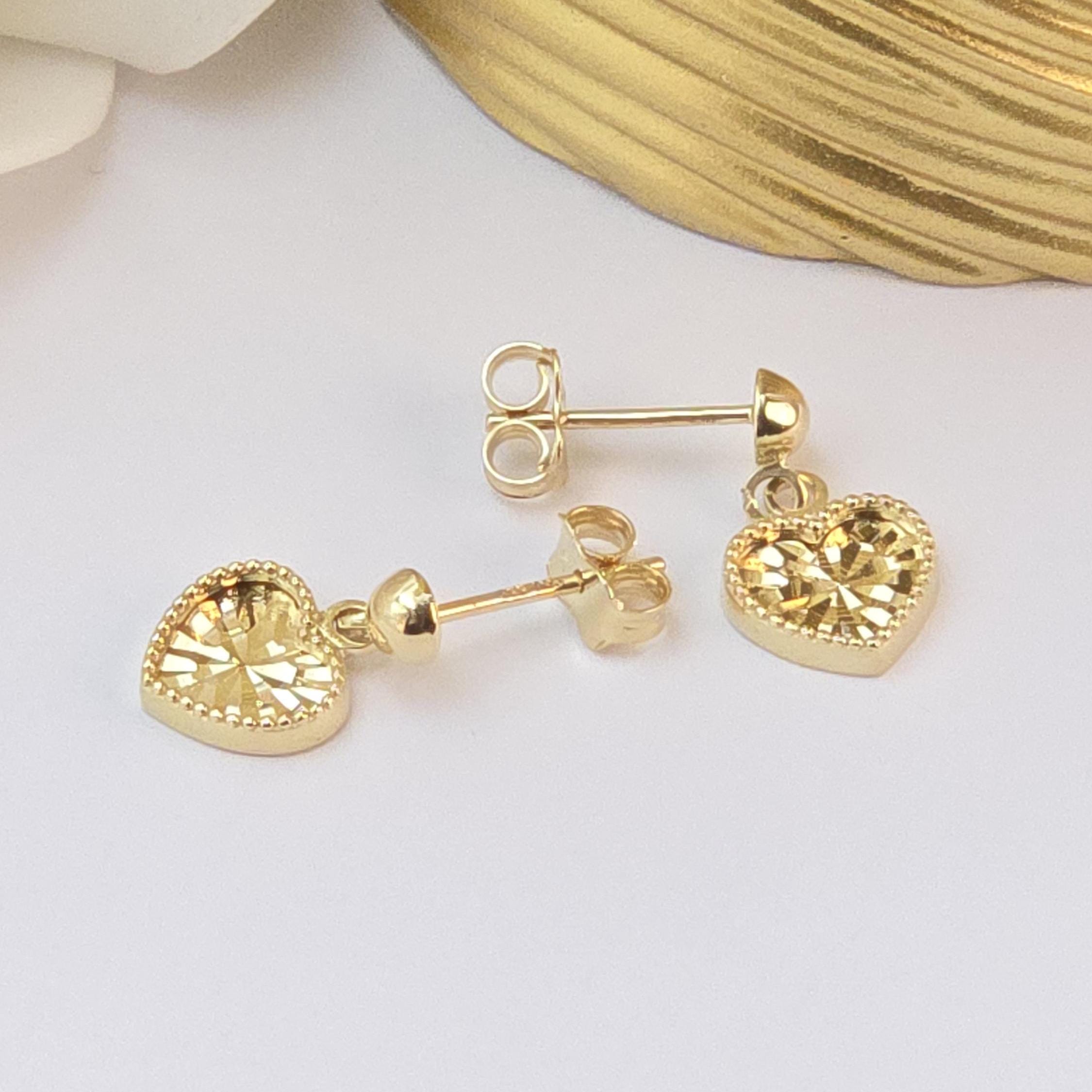 Dangling 14k Gold Diamond Cut Hearts stud earrings