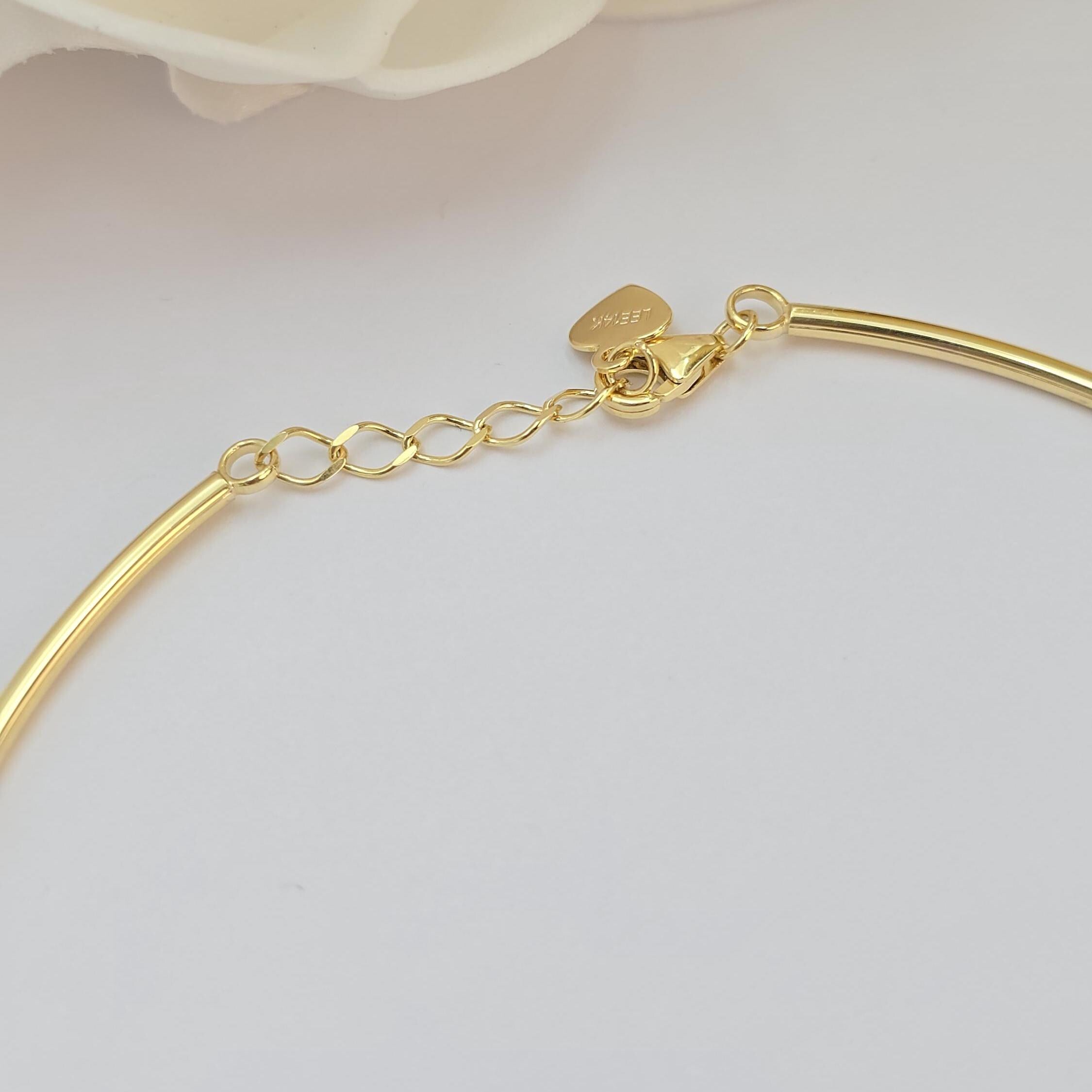 14K Gold Heart Bangle Bracelet – Adjustable