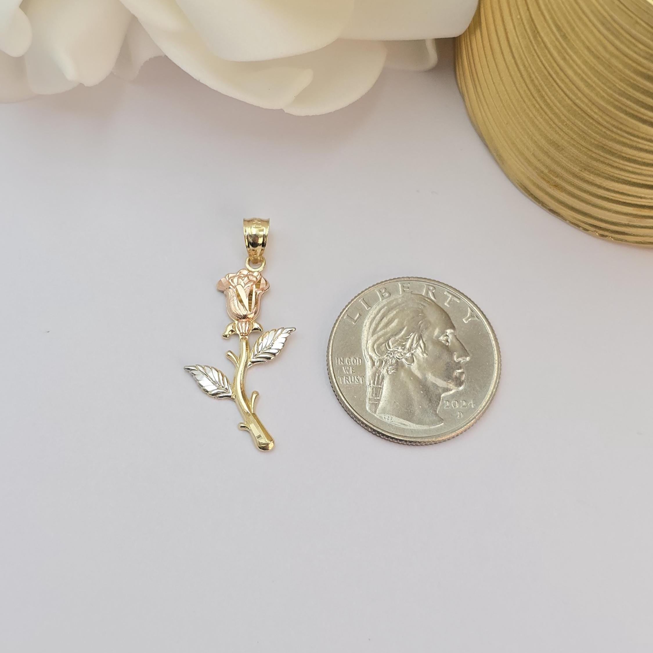 Solid 14k Tricolor Gold Rose Pendant - Meaningful Gift For Her - Mother's day, Christmas, Birthday Gift