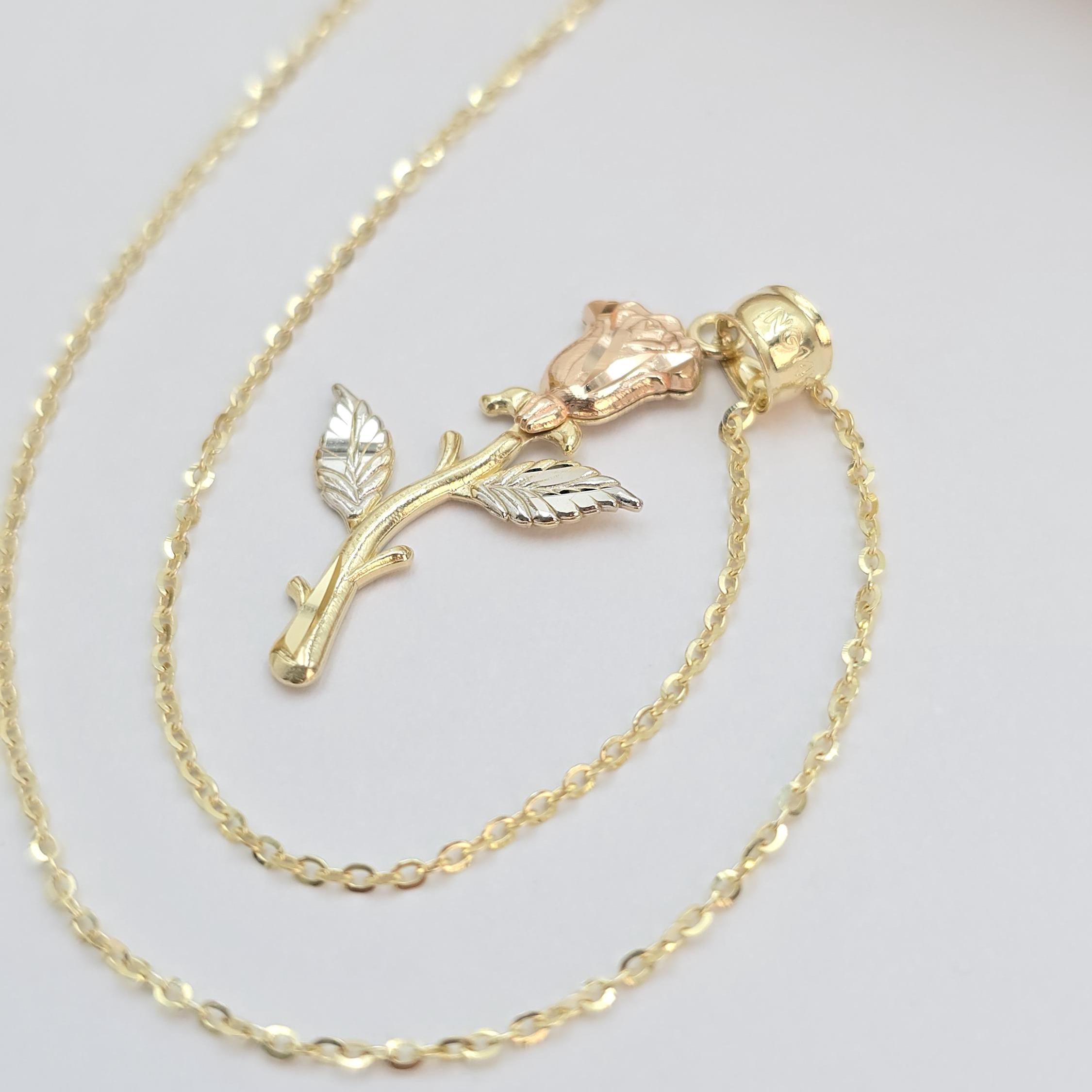 Solid 14k Tricolor Gold Rose Pendant - Meaningful Gift For Her - Mother's day, Christmas, Birthday Gift