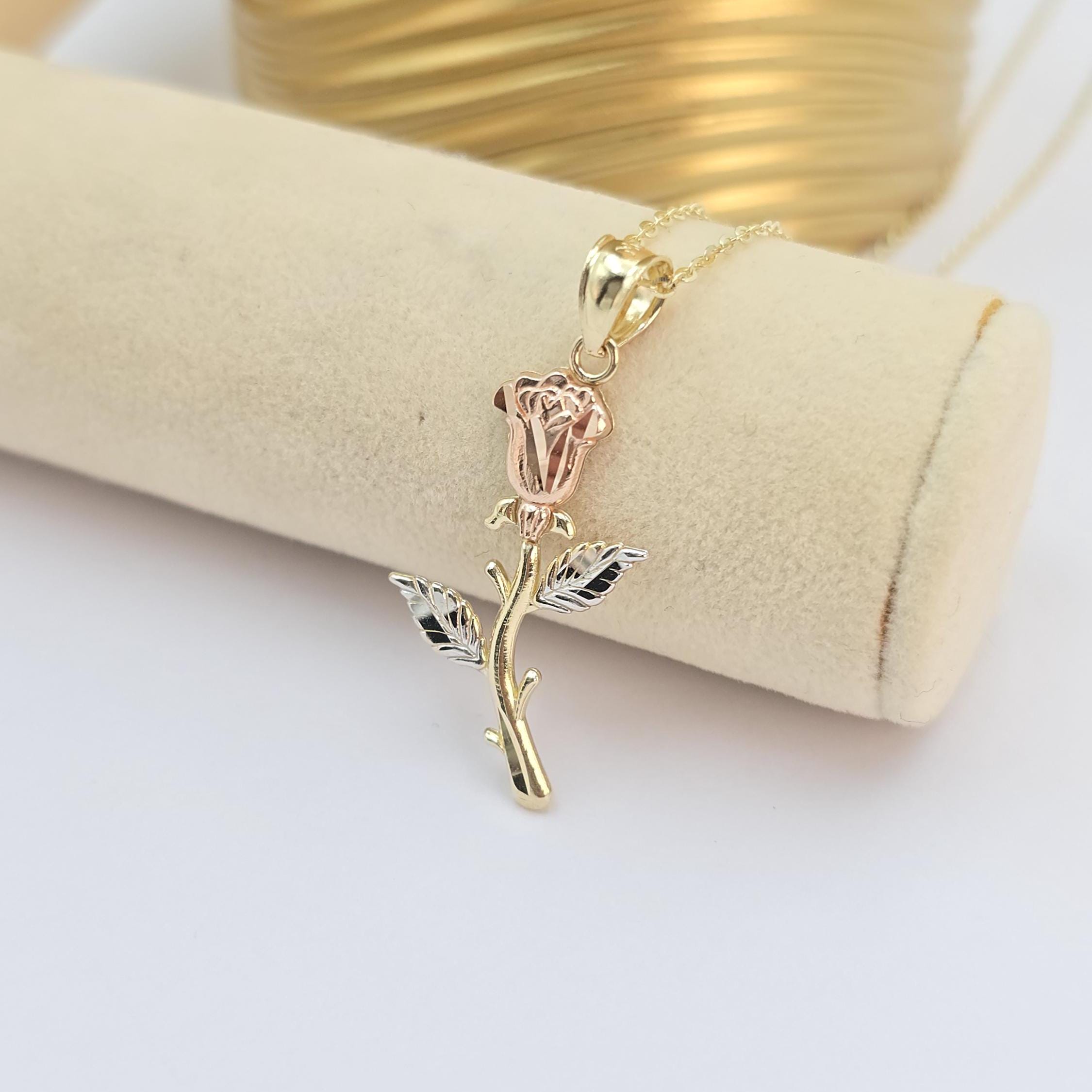 Solid 14k Tricolor Gold Rose Pendant - Meaningful Gift For Her - Mother's day, Christmas, Birthday Gift