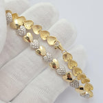 Solid 14k Gold Fancy Eternity Heart Bracelet - Fine & Elegant Piece - 7.5 Inches