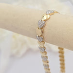 Solid 14k Gold Fancy Eternity Heart Bracelet - Fine & Elegant Piece - 7.5 Inches