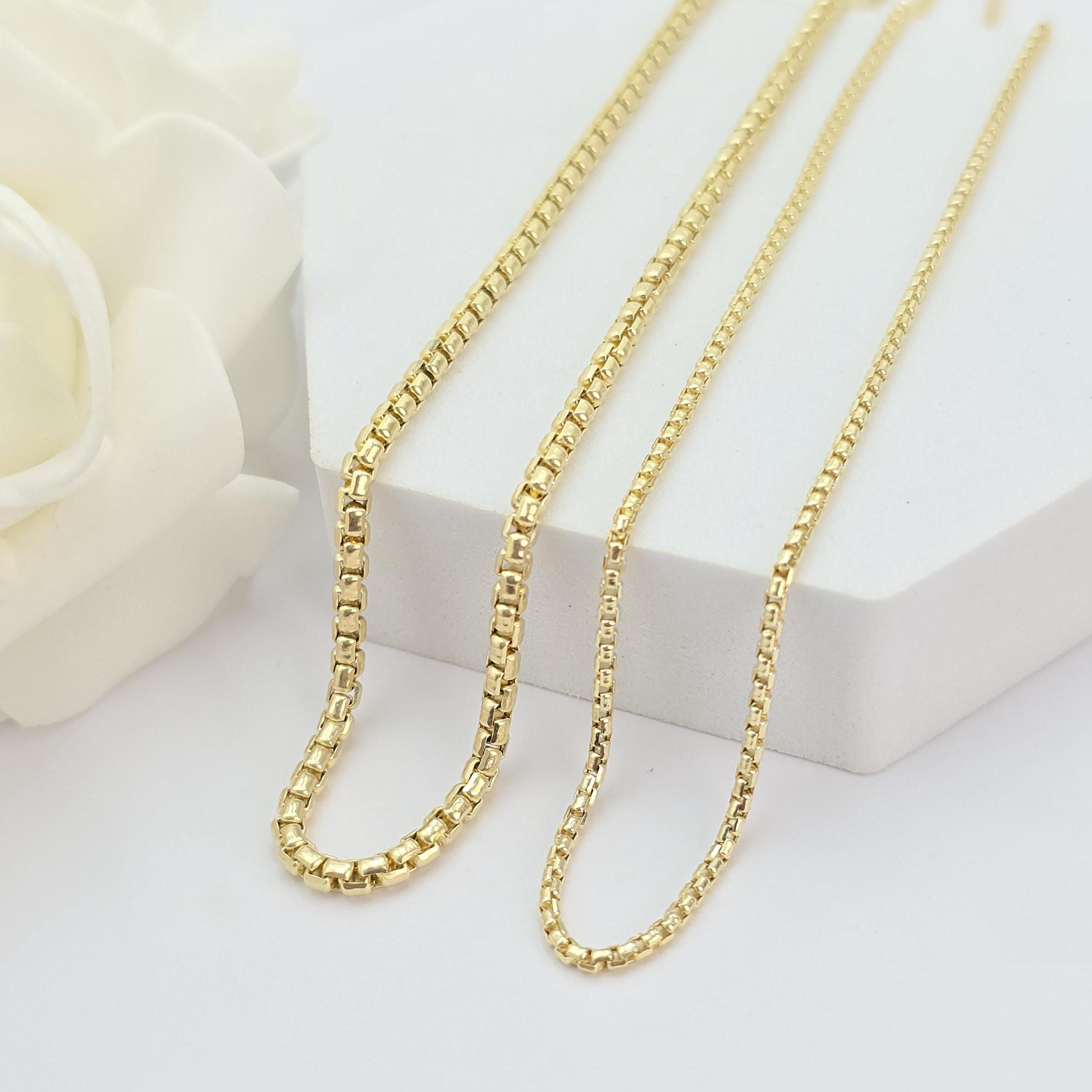 Solid 14k Gold Round Box Chain - 1.8MM & 2.8MM - Solid Link - Fine and Elegant - Unisex
