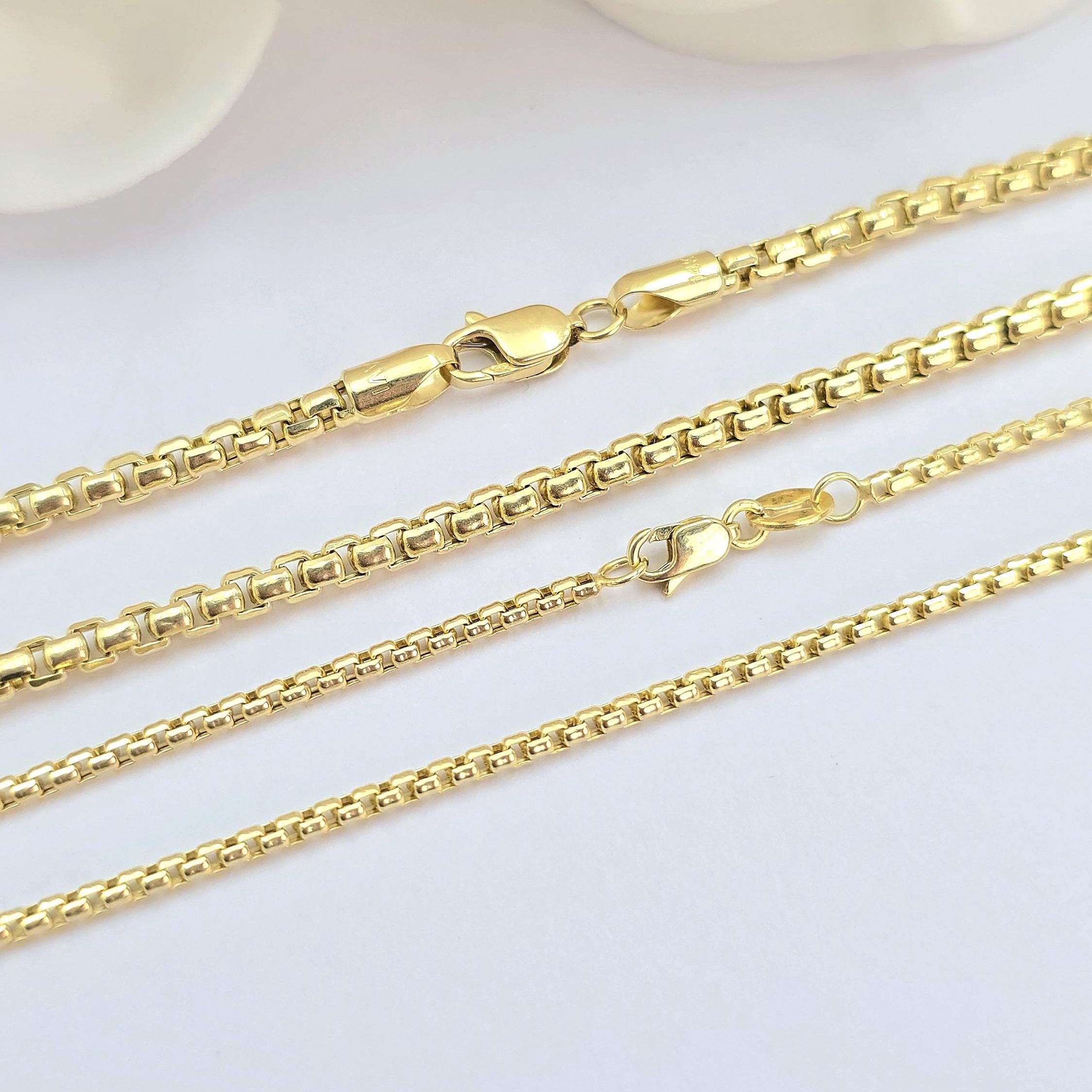 Solid 14k Gold Round Box Chain - 1.8MM & 2.8MM - Solid Link - Fine and Elegant - Unisex