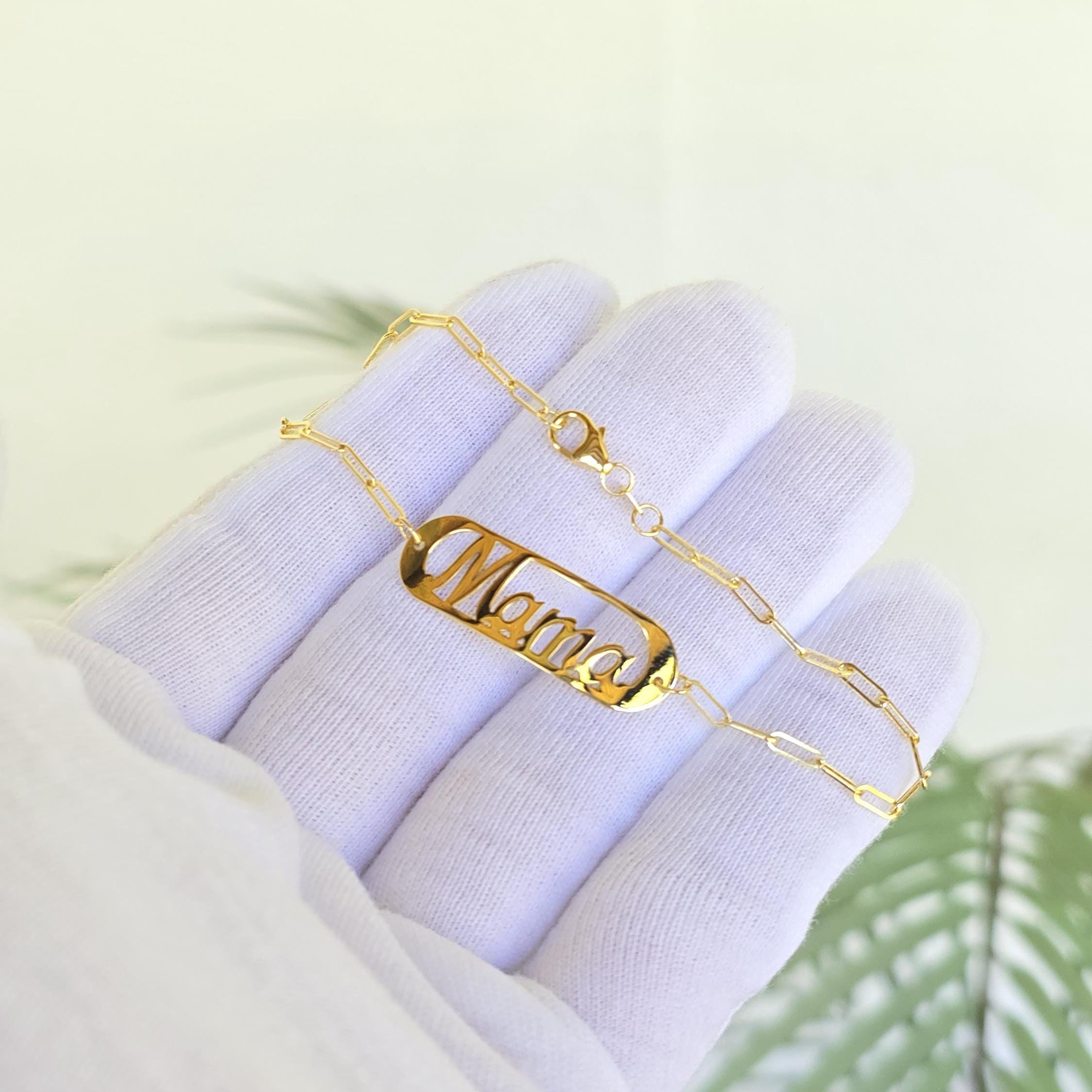 Solid 14k Gold "Mama" Paperclip Bracelet - Lovely Mother's Day Gift - Elegant & Meaningful