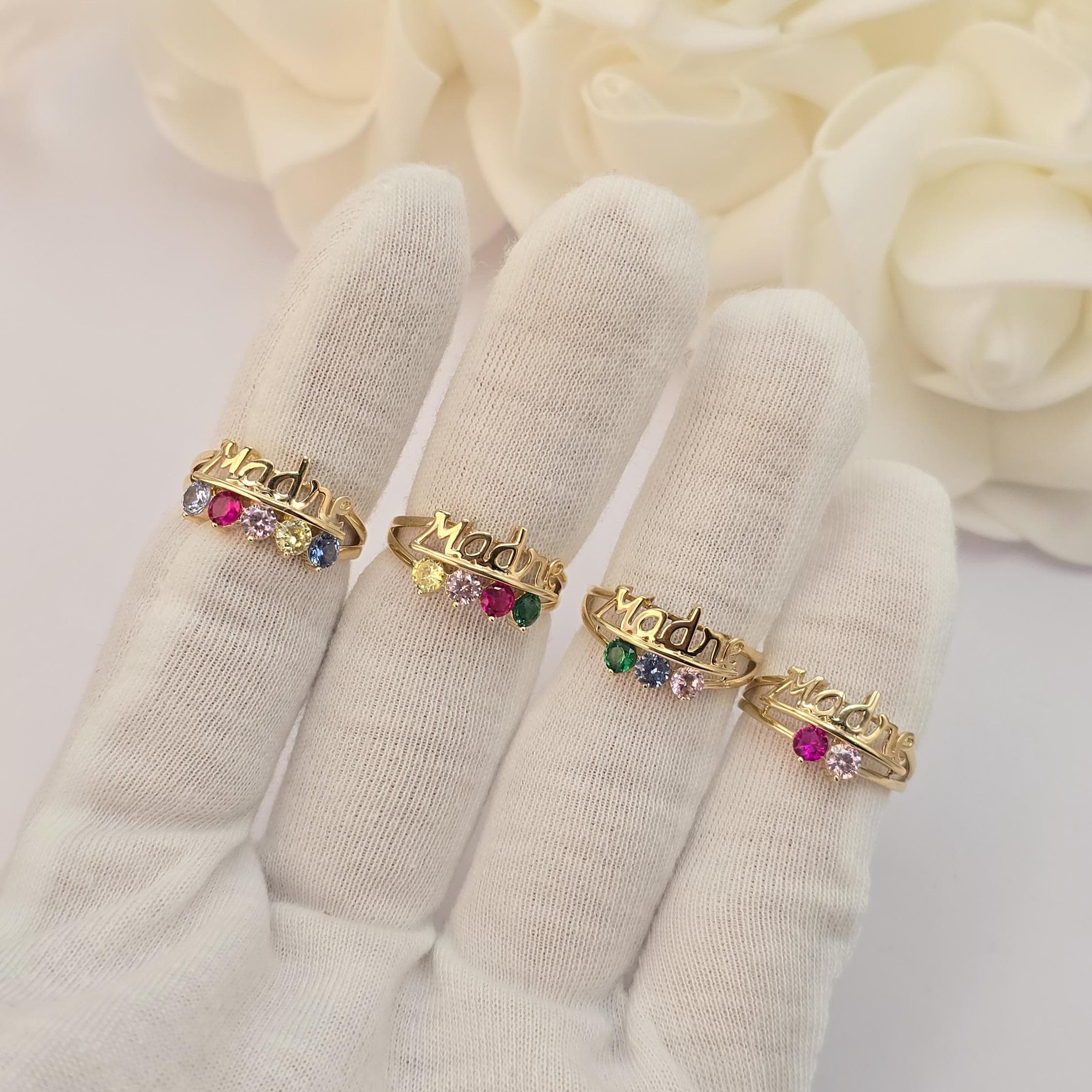 Solid 14k Gold Birthstone Mother's Day Rings - 5, 4, 3, 2 Birth Stone - Meaningful & Adorable - Madre Ring