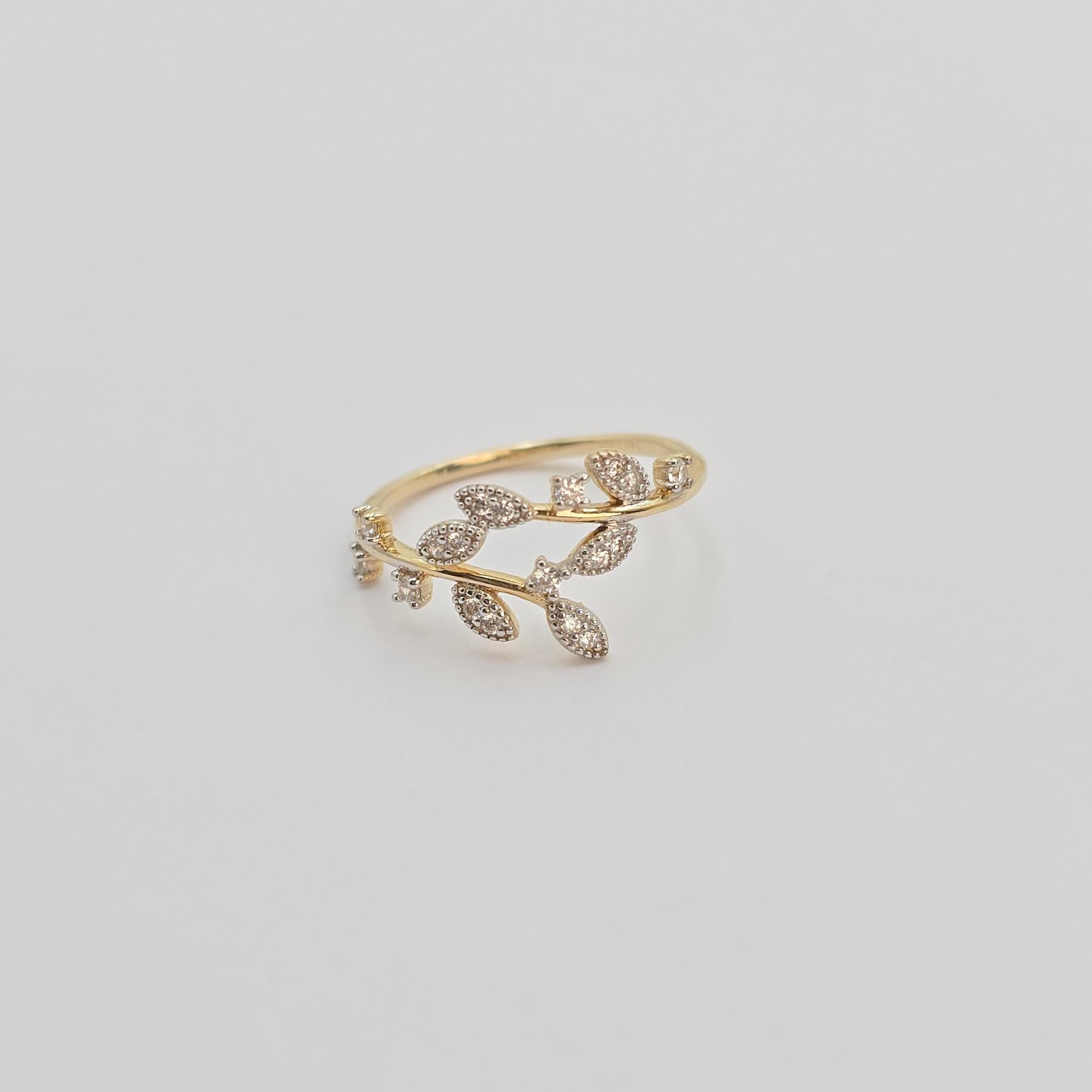 14k Gold Leaf CZ Ring - Nature Inspired Jewelry - Gift For Her - Mother's day, Birthday Gift, Christmas Gift