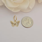 SOLID 14K Gold Filigree Butterfly Hoop Earrings – Dangling Earrings - Adorable & Shiny - Perfect Gift For Her