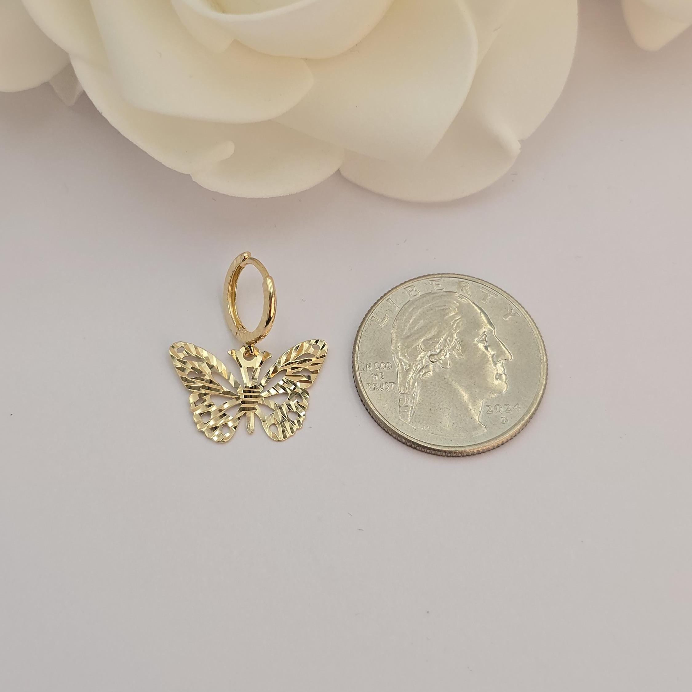 SOLID 14K Gold Filigree Butterfly Hoop Earrings – Dangling Earrings - Adorable & Shiny - Perfect Gift For Her