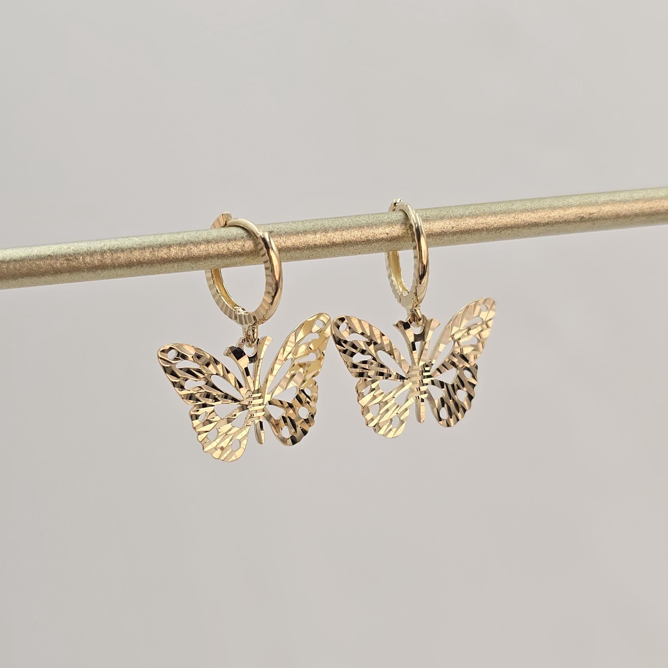 SOLID 14K Gold Filigree Butterfly Hoop Earrings – Dangling Earrings - Adorable & Shiny - Perfect Gift For Her