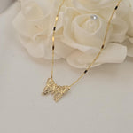SOLID 14K Gold Butterfly Pendant Bar Necklace - Shiny & Elegant - Perfect Gift For Her - Fine Gold Jewelry