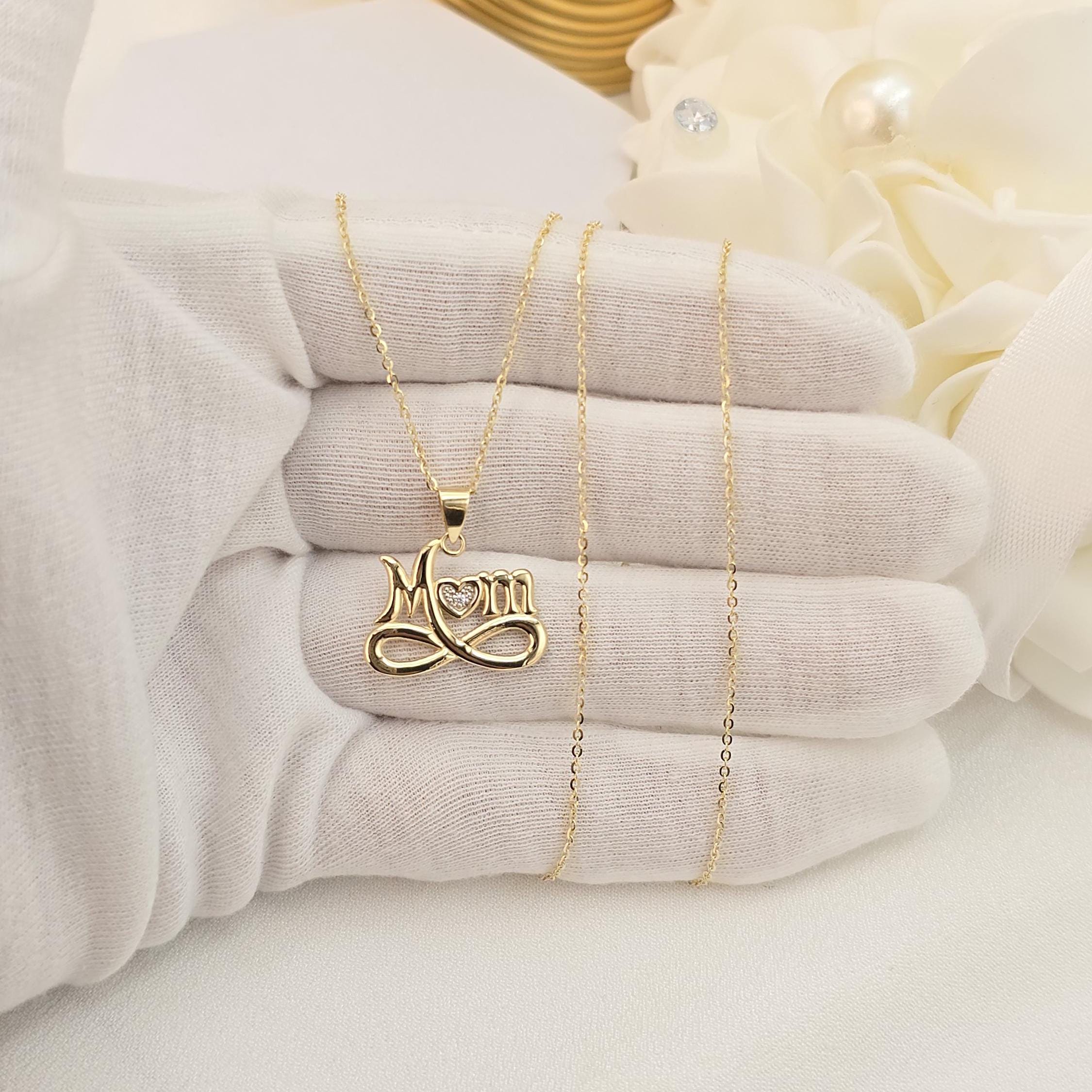 Unique 14K Solid Gold “Mom” Infinity Heart Pendant Necklace - Elegant & Original - Perfect Gift For Her - Everyday Necklace