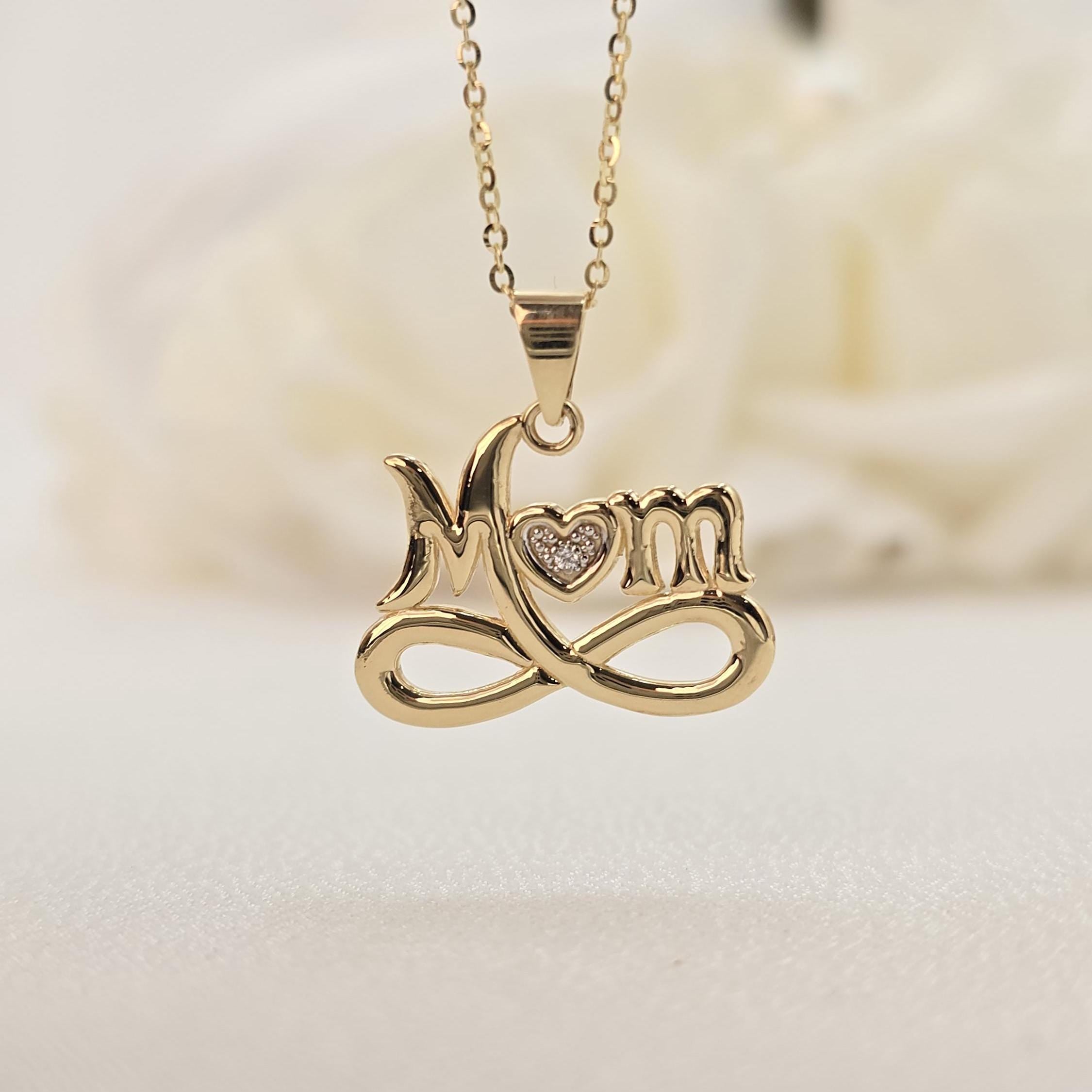 Unique 14K Solid Gold “Mom” Infinity Heart Pendant Necklace - Elegant & Original - Perfect Gift For Her - Everyday Necklace