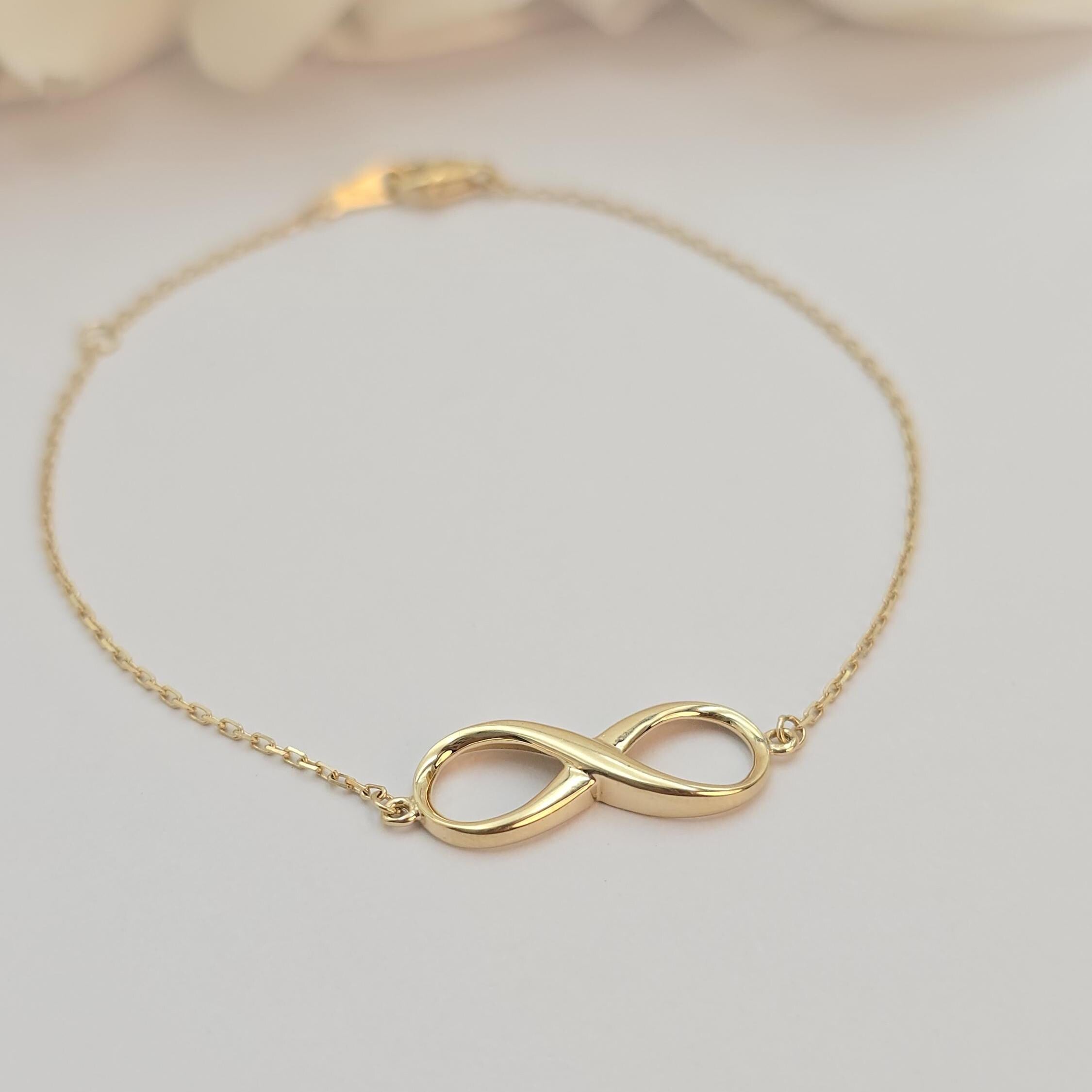 Dainty 14k Gold Infinity Adjustable Bracelet - 7" - Minimalist & Classic - Perfect Gift For Her - Birthday, Mother's day, Christmas Gift