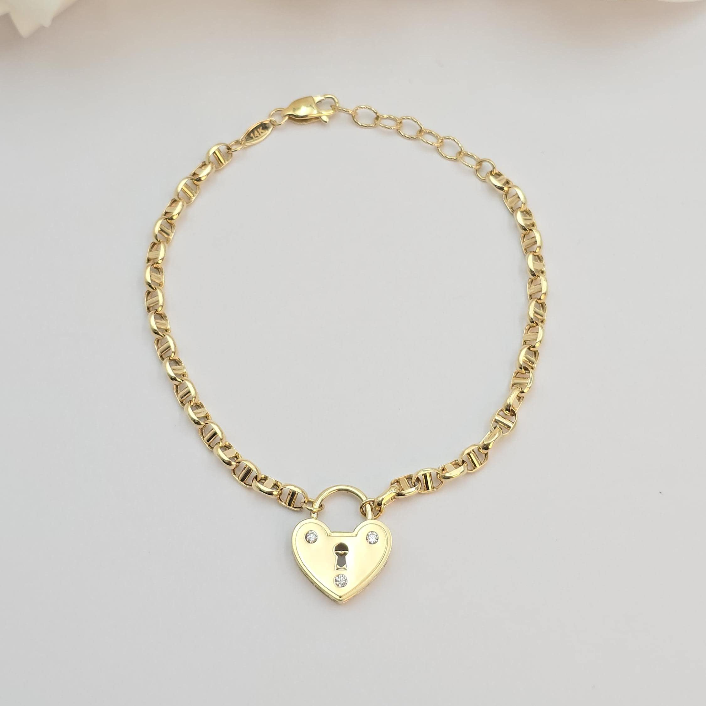 Unique 14k gold Heart Locket Bracelet - Unique & Elegant Piece - 7+1 inches - Perfect Gift For Her