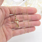14k Gold Puffed Key Charm Necklace - Cable Necklace - Shiny & Everlasting - For Her - Fine Jewelry