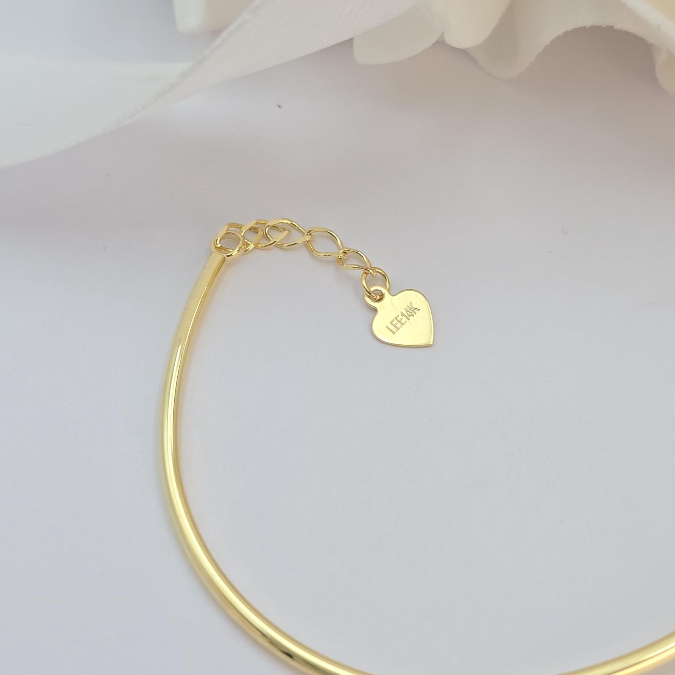 14K Gold Heart Bangle Bracelet – Adjustable