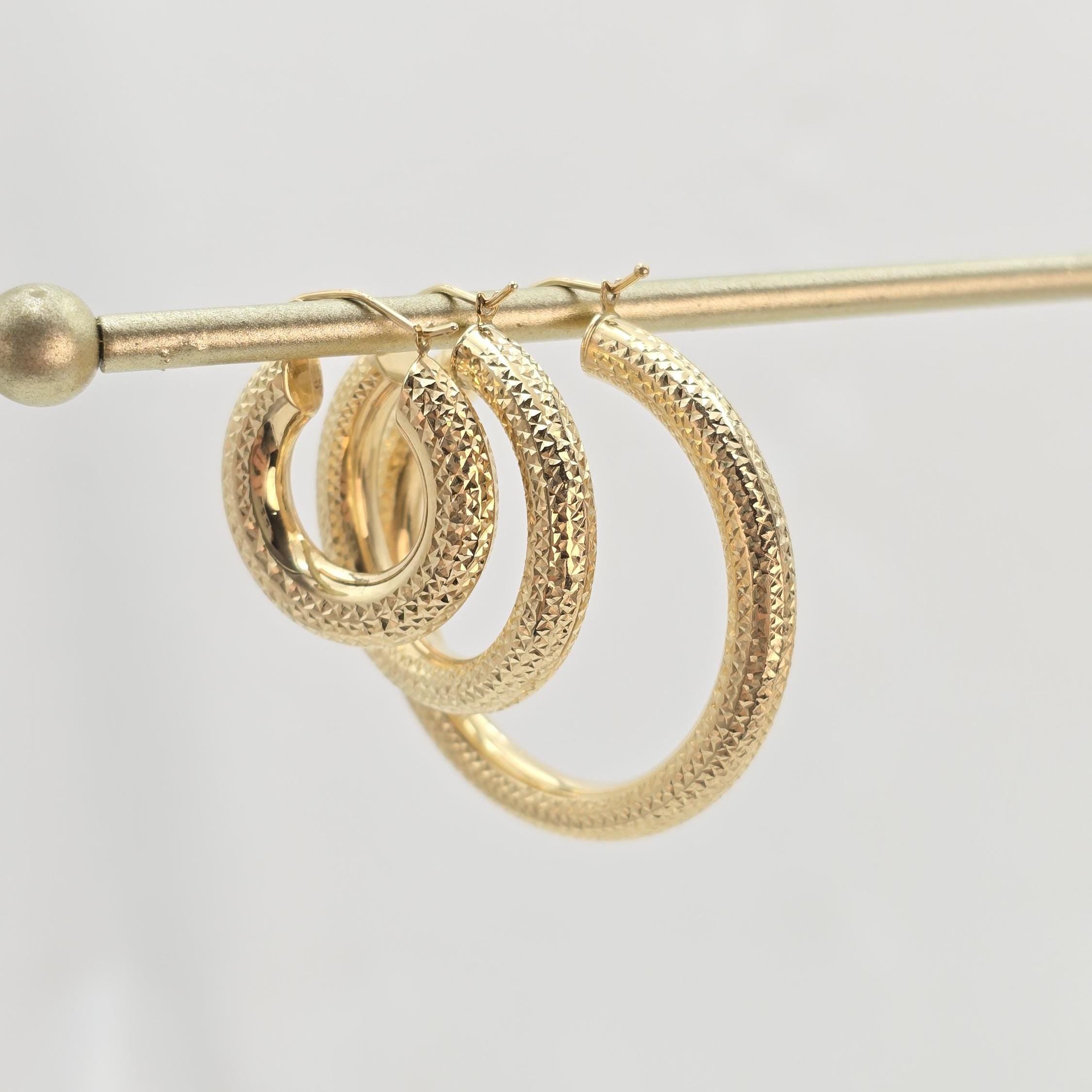 Chunky 14k Gold Fully Diamond Cut 4.8MM Thick Hoop Earrings - 22MM - 29MM - 40MM - - Extra Shiny - Gift For Her