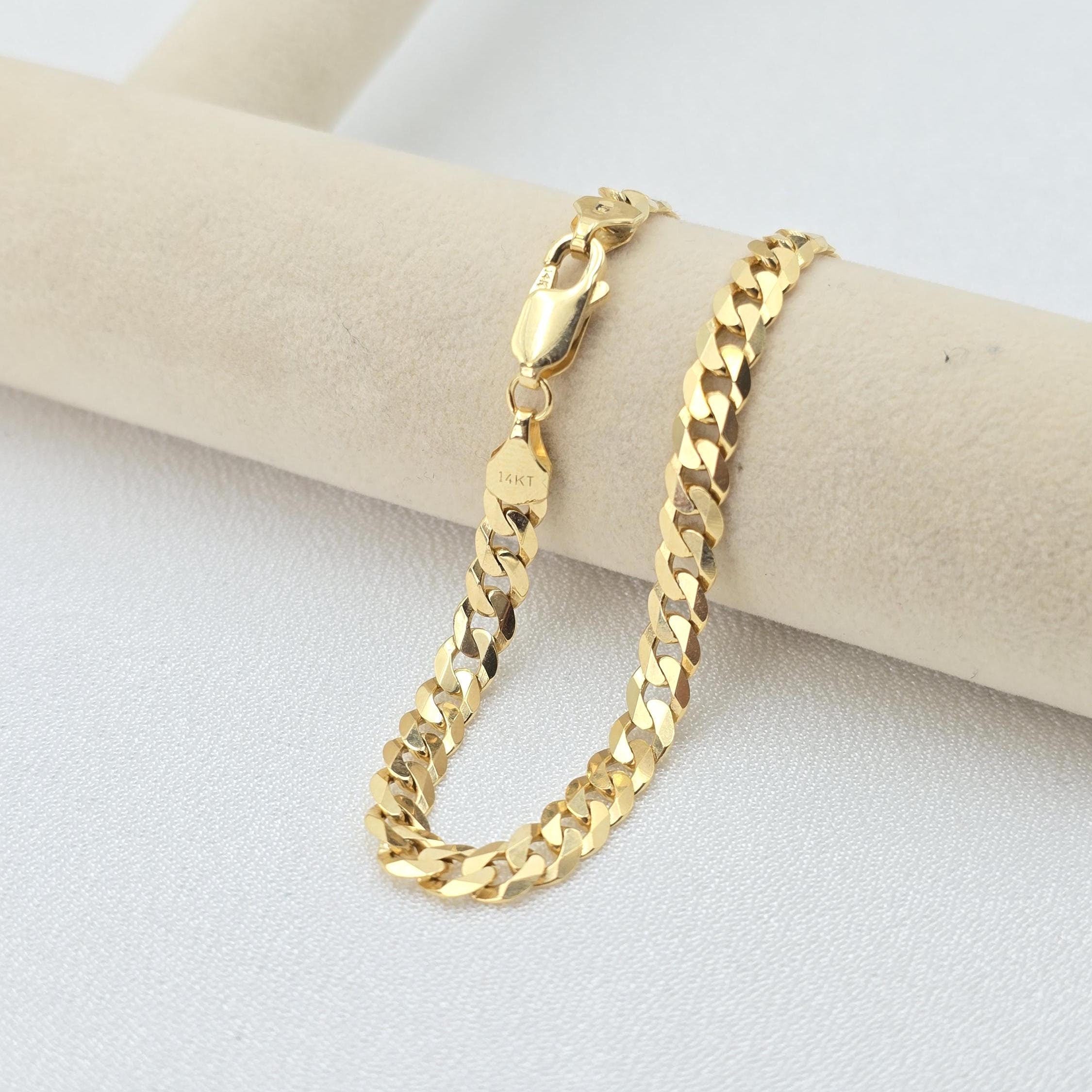Solid 14k Gold Close Link Curb Bracelet - 8 Inches - Unisex - Shiny & Elegant - Gift Ideas