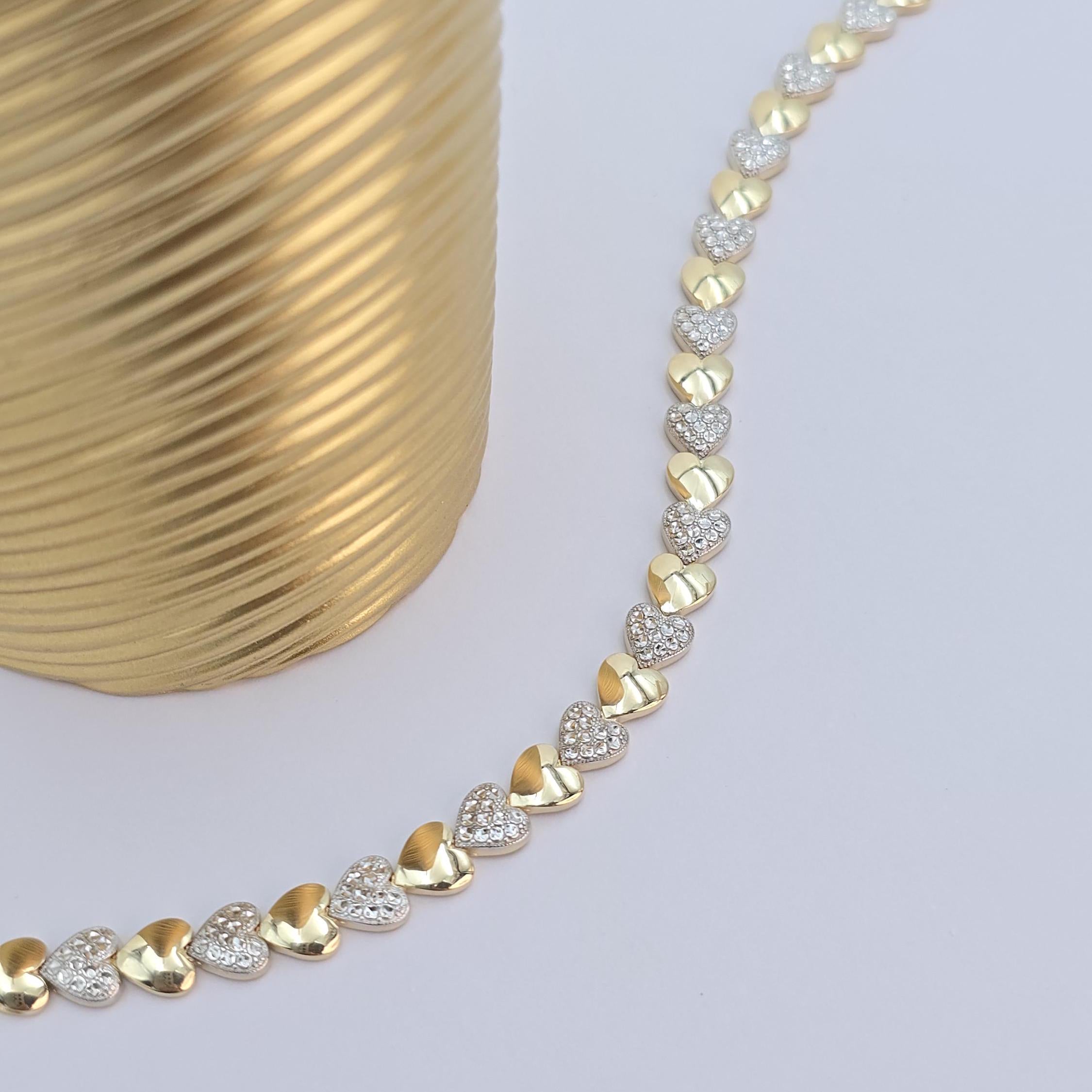 Solid 14k Gold Fancy Eternity Heart Bracelet - Fine & Elegant Piece - 7.5 Inches