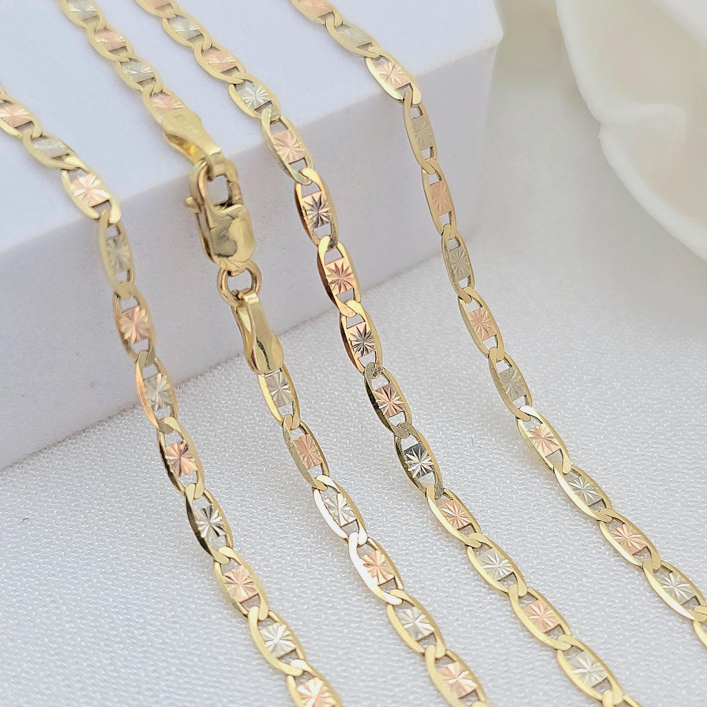 Solid 14k Gold Valentino Star Tricolor Chain - 2.5mm - 3.3mm
