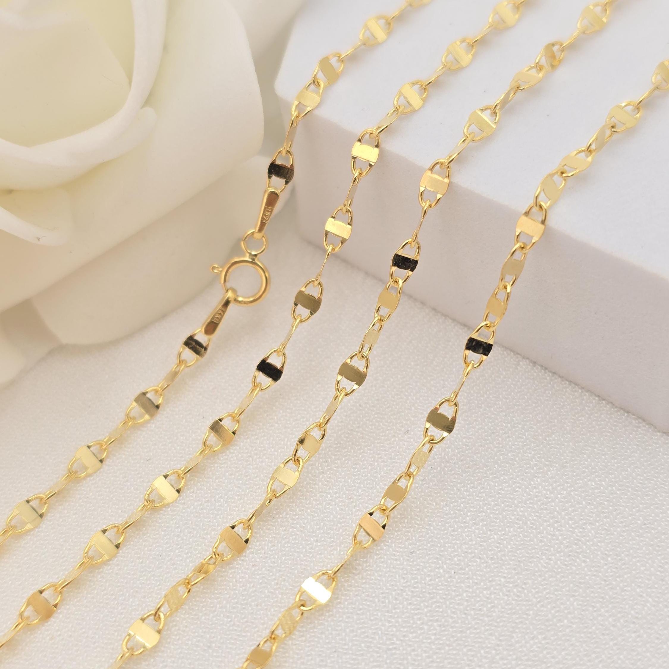 Solid 14k Gold Unique Mariner Mirror Necklace - 16", 18", 20", 22", 24" - 2.5MM - Shiny & Modern - Perfect Gift For Her