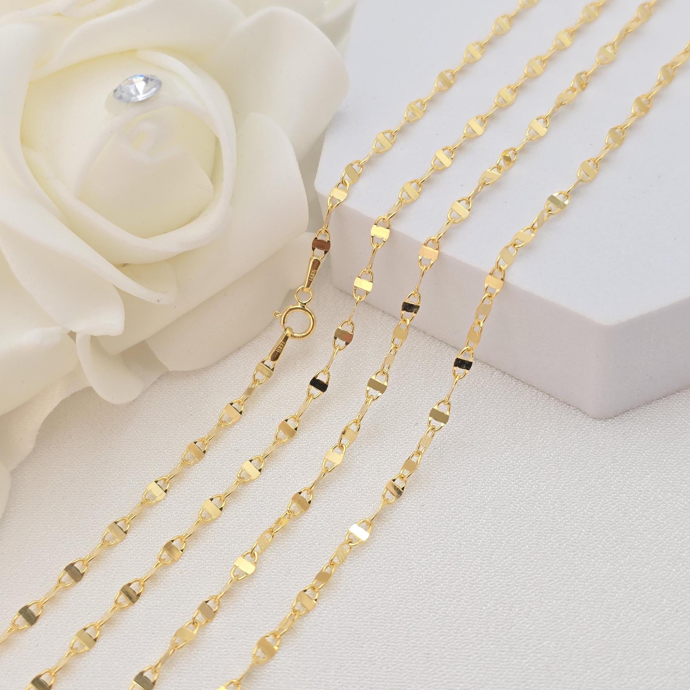 Solid 14k Gold Unique Mariner Mirror Necklace - 16", 18", 20", 22", 24" - 2.5MM - Shiny & Modern - Perfect Gift For Her