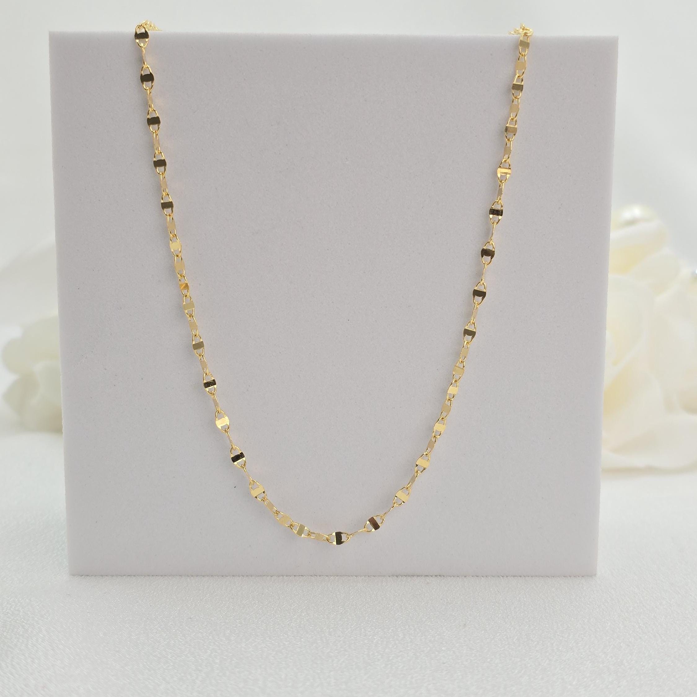 Solid 14k Gold Unique Mariner Mirror Necklace - 16", 18", 20", 22", 24" - 2.5MM - Shiny & Modern - Perfect Gift For Her