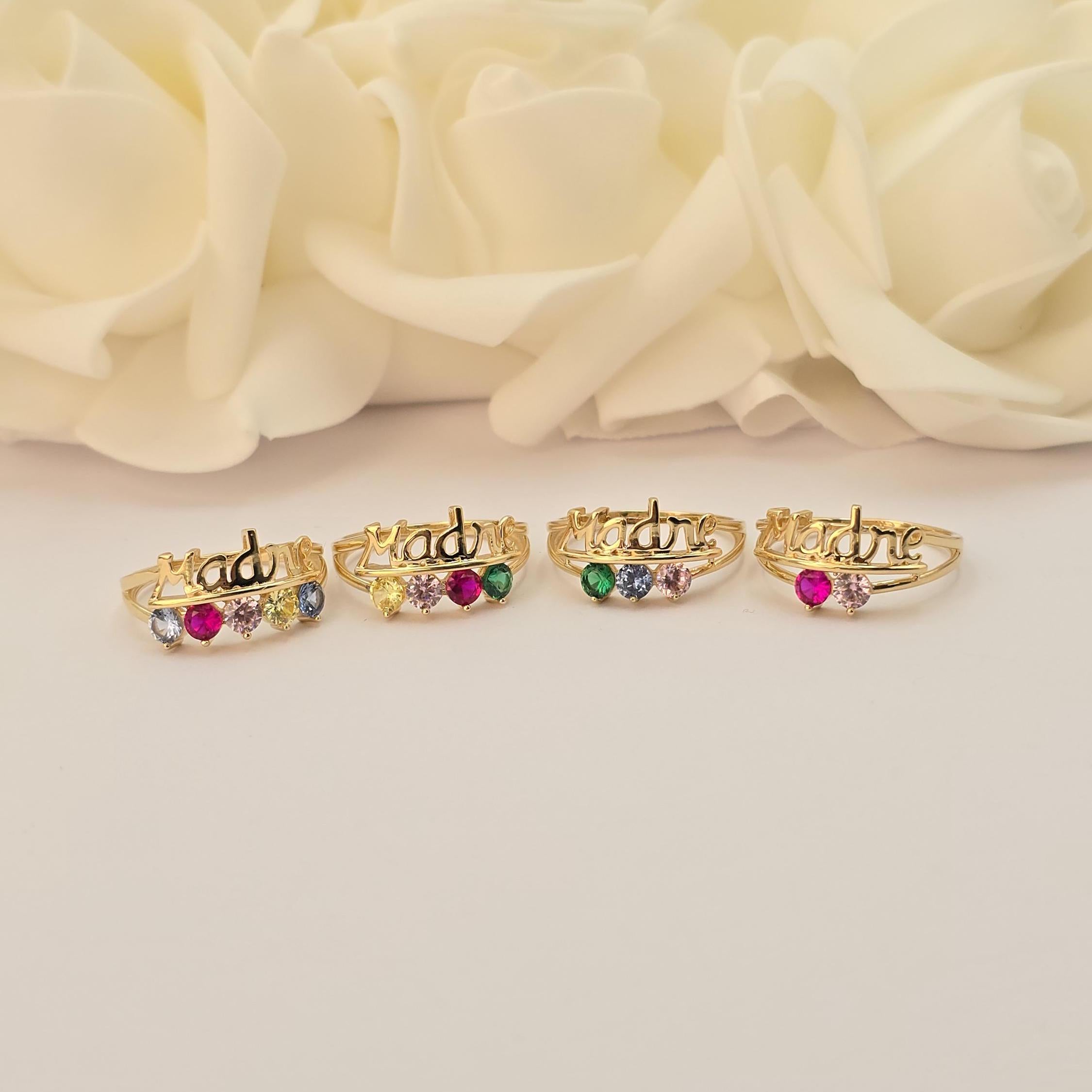 Solid 14k Gold Birthstone Mother's Day Rings - 5, 4, 3, 2 Birth Stone - Meaningful & Adorable - Madre Ring