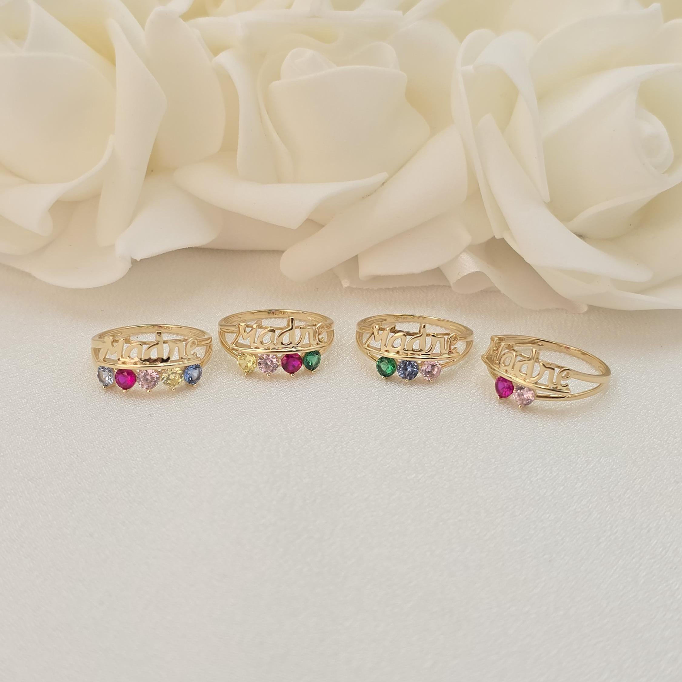 Solid 14k Gold Birthstone Mother's Day Rings - 5, 4, 3, 2 Birth Stone - Meaningful & Adorable - Madre Ring