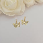 SOLID 14K Gold Filigree Butterfly Hoop Earrings – Dangling Earrings - Adorable & Shiny - Perfect Gift For Her