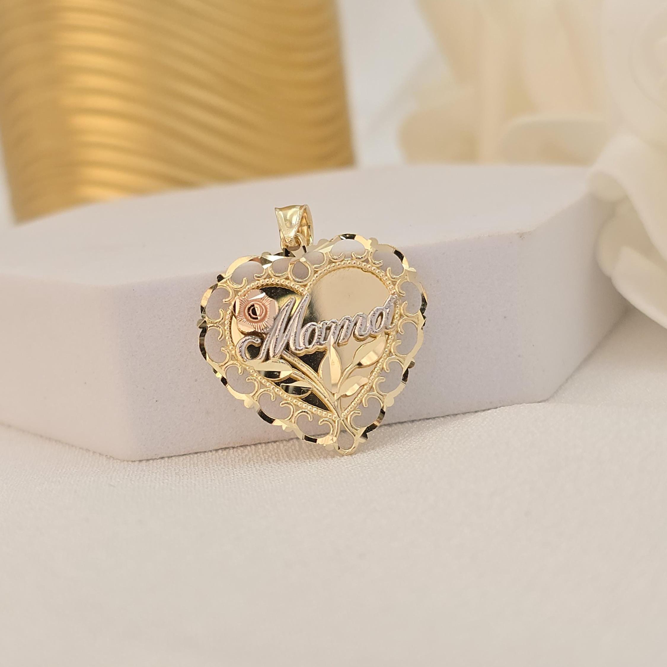 14K Tricolor Heart “Mamá” Necklace