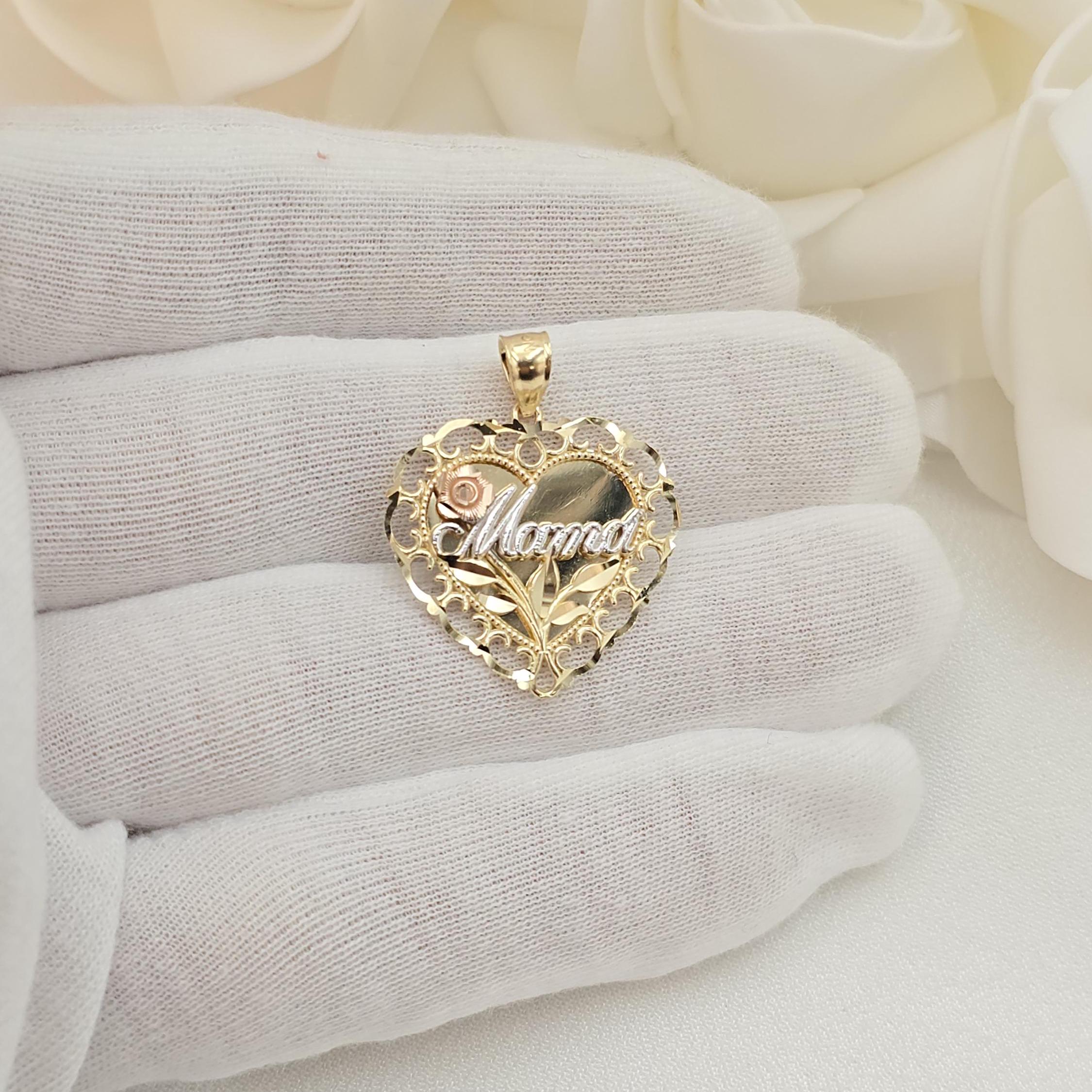 14K Tricolor Heart “Mamá” Necklace