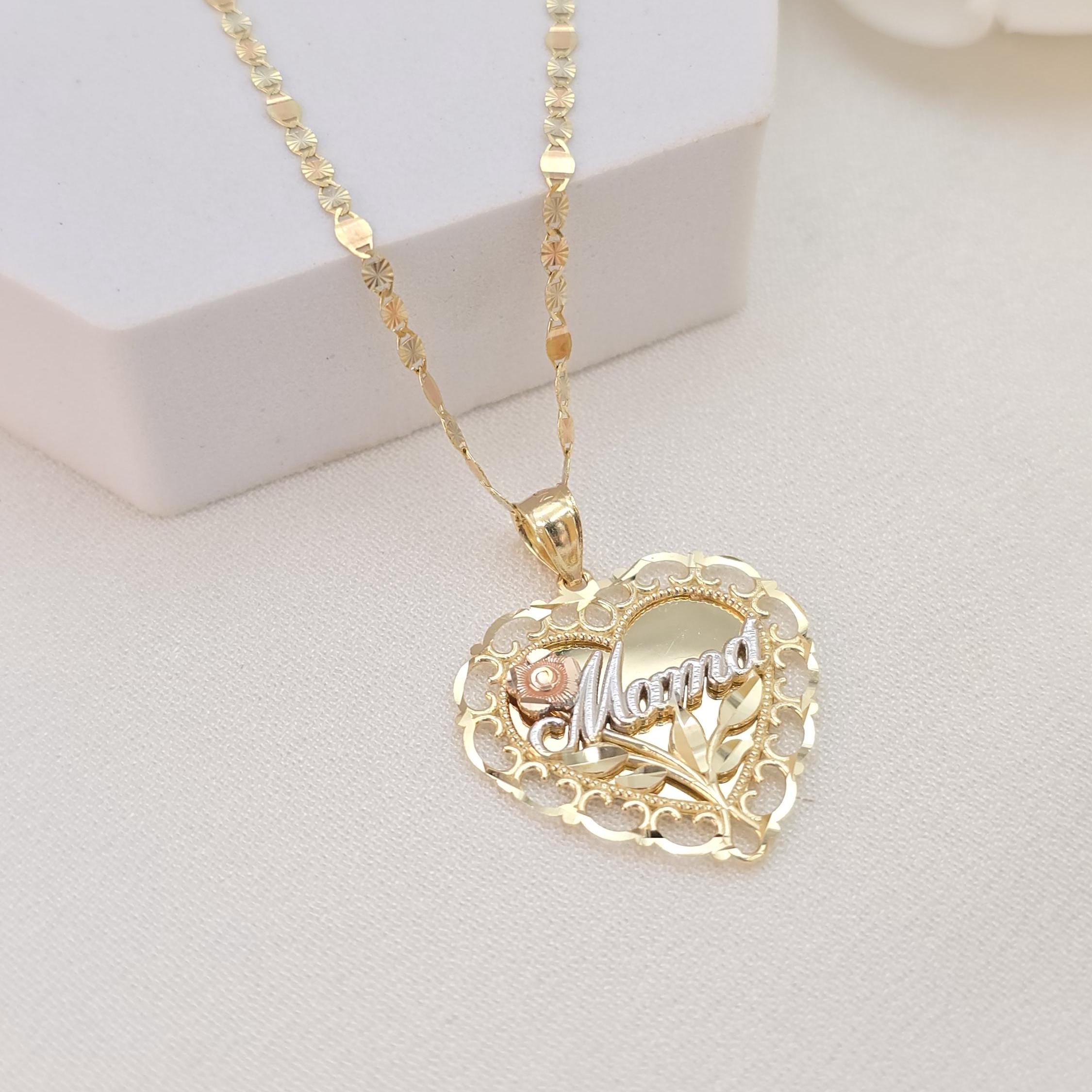 14K Tricolor Heart “Mamá” Necklace