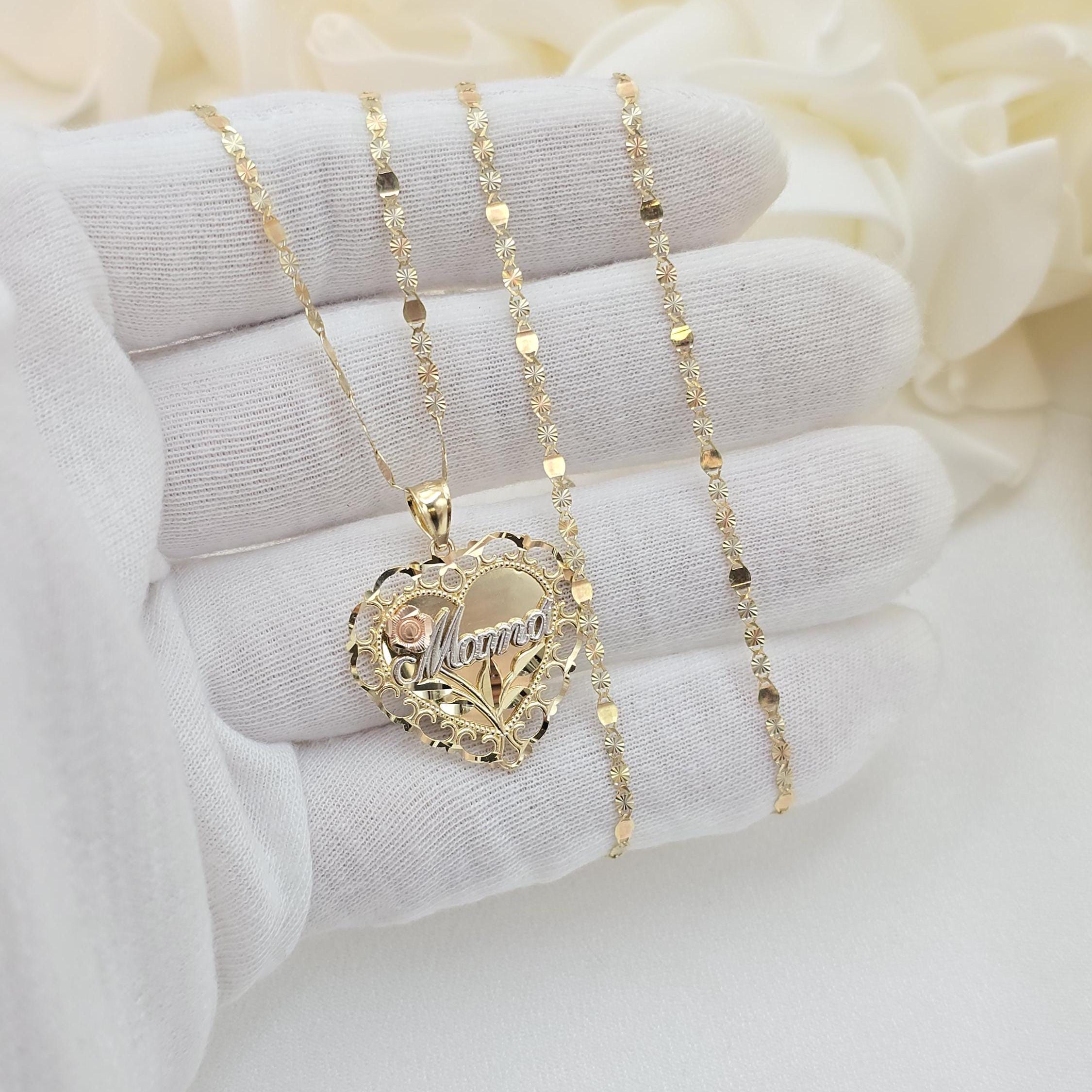 14K Tricolor Heart “Mamá” Necklace