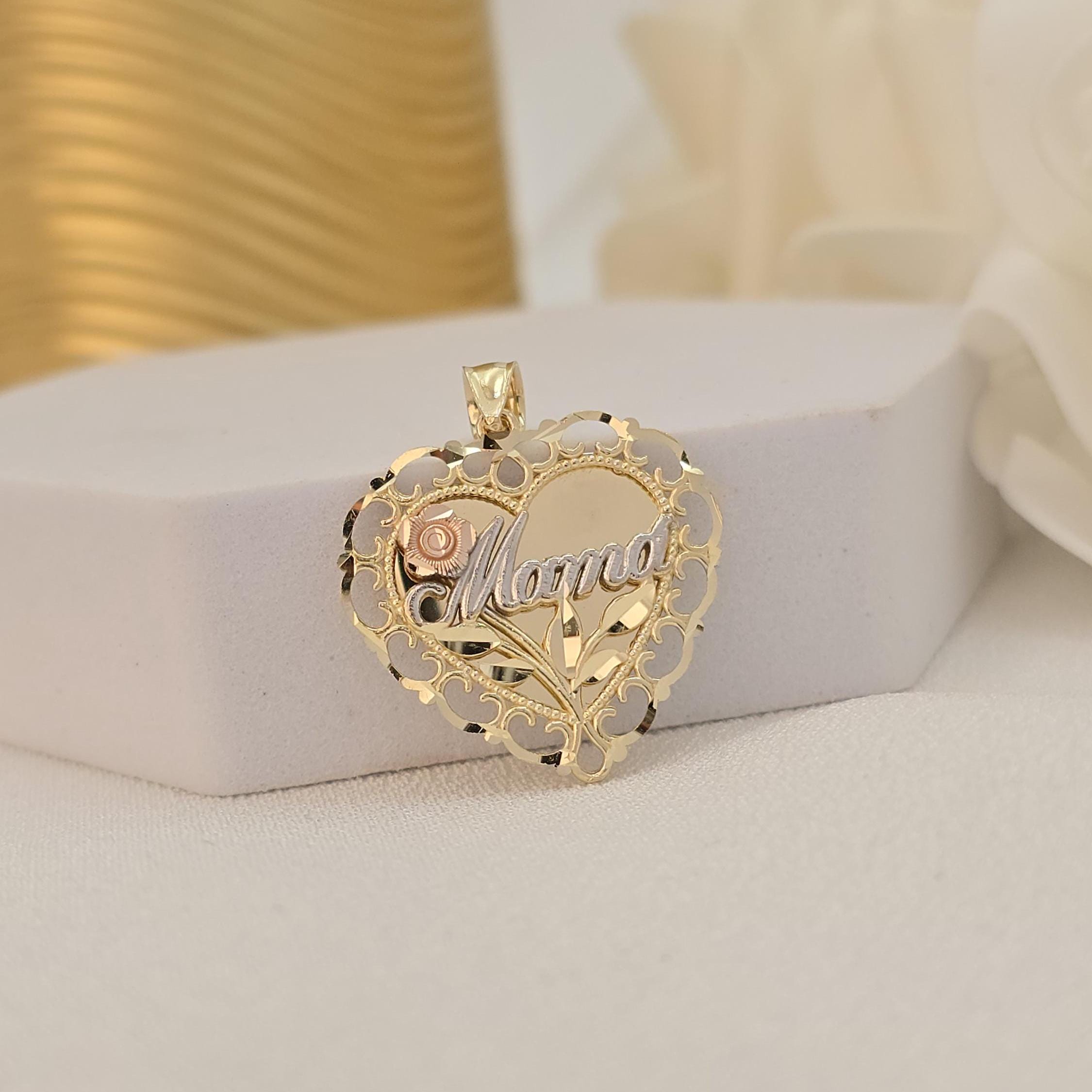 14K Tricolor Heart “Mamá” Necklace