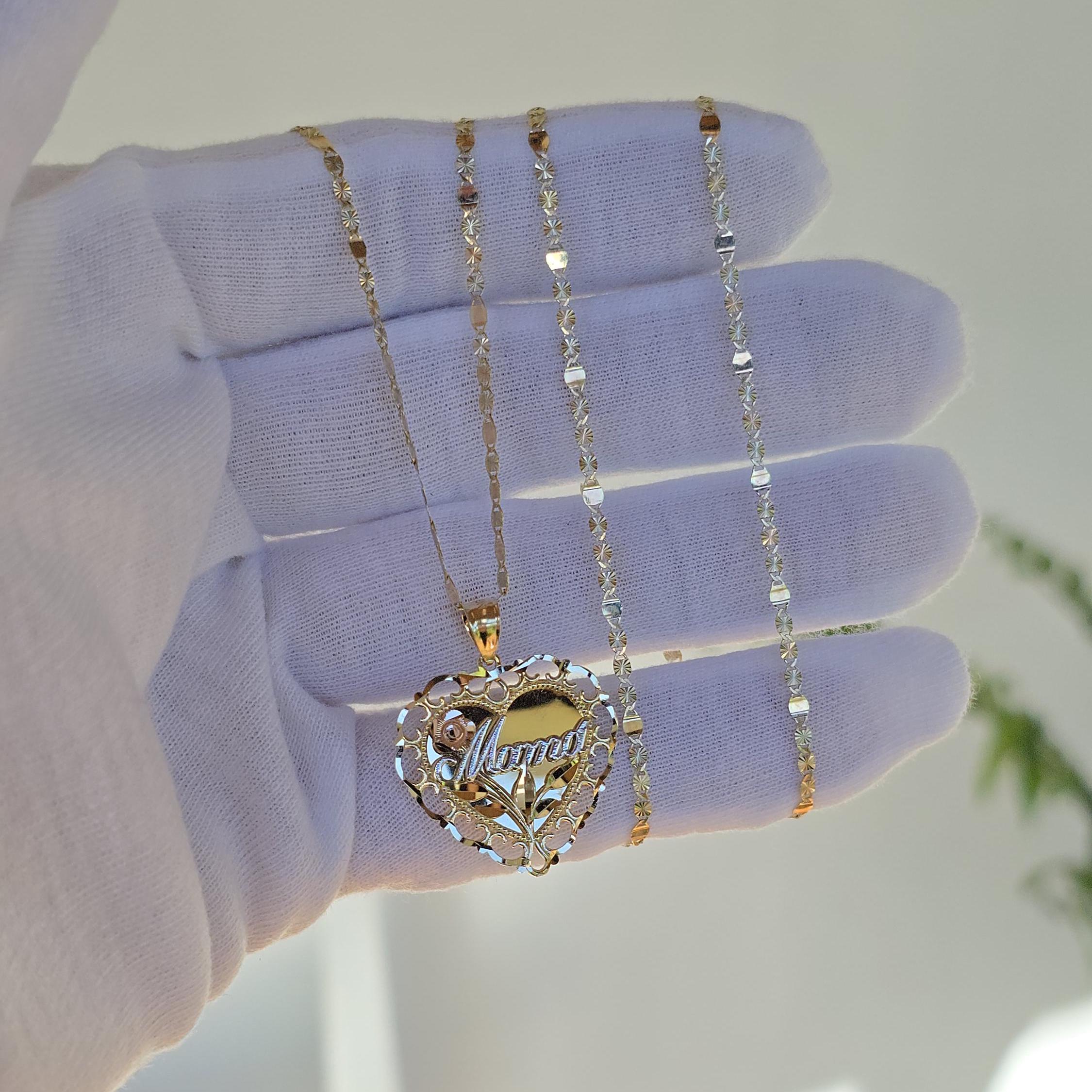 14K Tricolor Heart “Mamá” Necklace