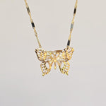 SOLID 14K Gold Butterfly Pendant Bar Necklace - Shiny & Elegant - Perfect Gift For Her - Fine Gold Jewelry