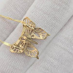 SOLID 14K Gold Butterfly Pendant Bar Necklace - Shiny & Elegant - Perfect Gift For Her - Fine Gold Jewelry