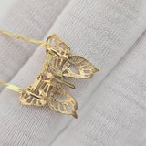 SOLID 14K Gold Butterfly Pendant Bar Necklace - Shiny & Elegant - Perfect Gift For Her - Fine Gold Jewelry
