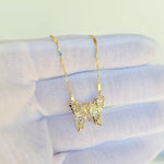 SOLID 14K Gold Butterfly Pendant Bar Necklace - Shiny & Elegant - Perfect Gift For Her - Fine Gold Jewelry