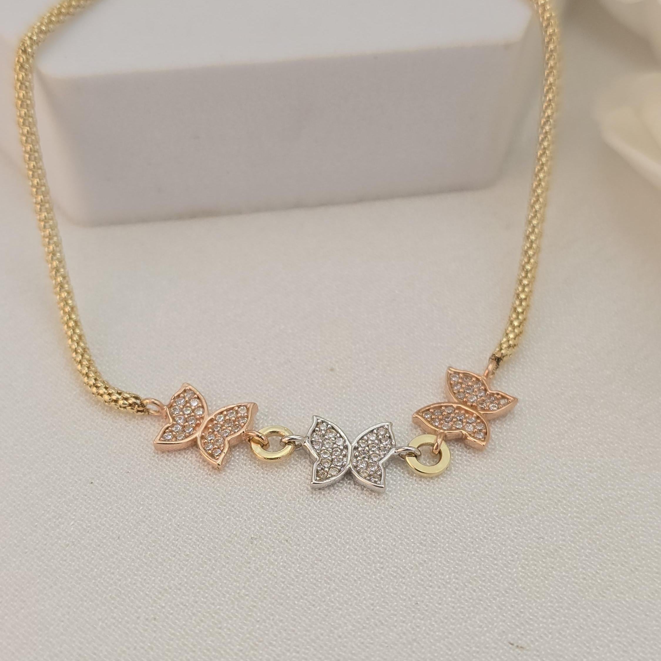 TRICOLOR 14K Solid Gold Butterfly Bracelet – Pavé Design - Shiny & Adorable - Modern Jewelry For Her