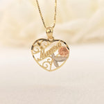 SOLID 14K Gold “Mamá” Heart Pendant Box Necklace - Shiny & Meaningful - Fine Gold Jewelry For Her