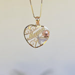 SOLID 14K Gold “Mamá” Heart Pendant Box Necklace - Shiny & Meaningful - Fine Gold Jewelry For Her