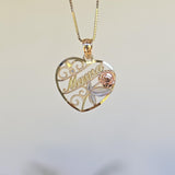 SOLID 14K Gold “Mamá” Heart Pendant Box Necklace - Shiny & Meaningful - Fine Gold Jewelry For Her