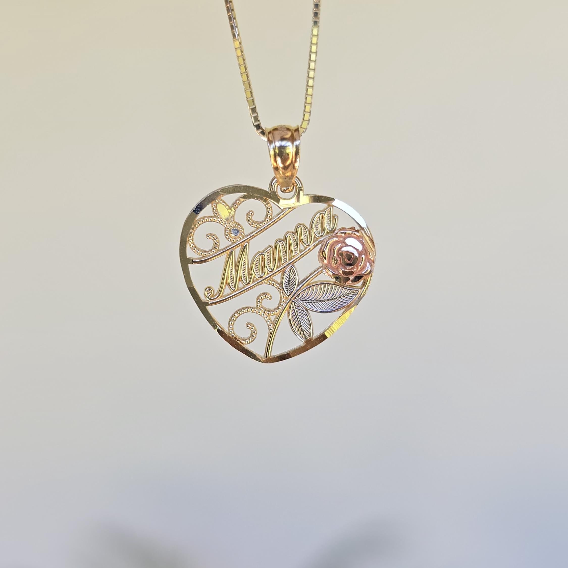 SOLID 14K Gold “Mamá” Heart Pendant Box Necklace - Shiny & Meaningful - Fine Gold Jewelry For Her